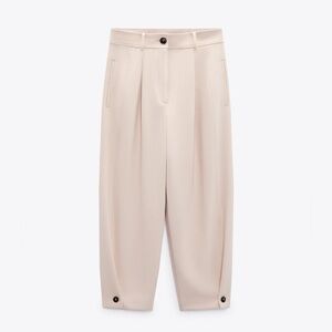 Zara Women's Cream Pleated Tapered Pants